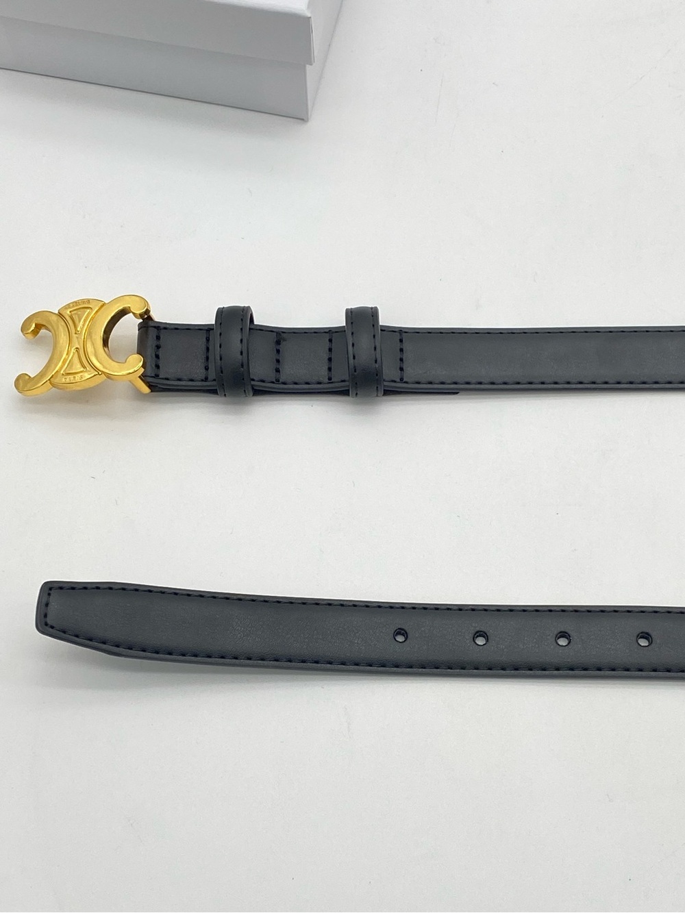Celine Triomphe Gold Logo Black Leather Belt 105 CM/XL - Picture 12 of 16